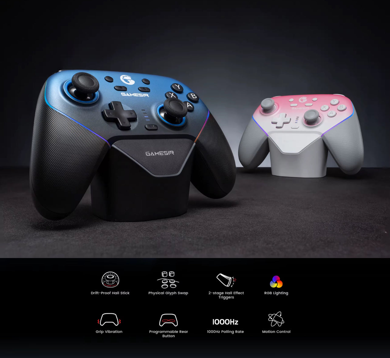 Gamesir Super Nova RGB Lighting Swappable ABXY Detachable Faceplate Game Controller with Charging Station